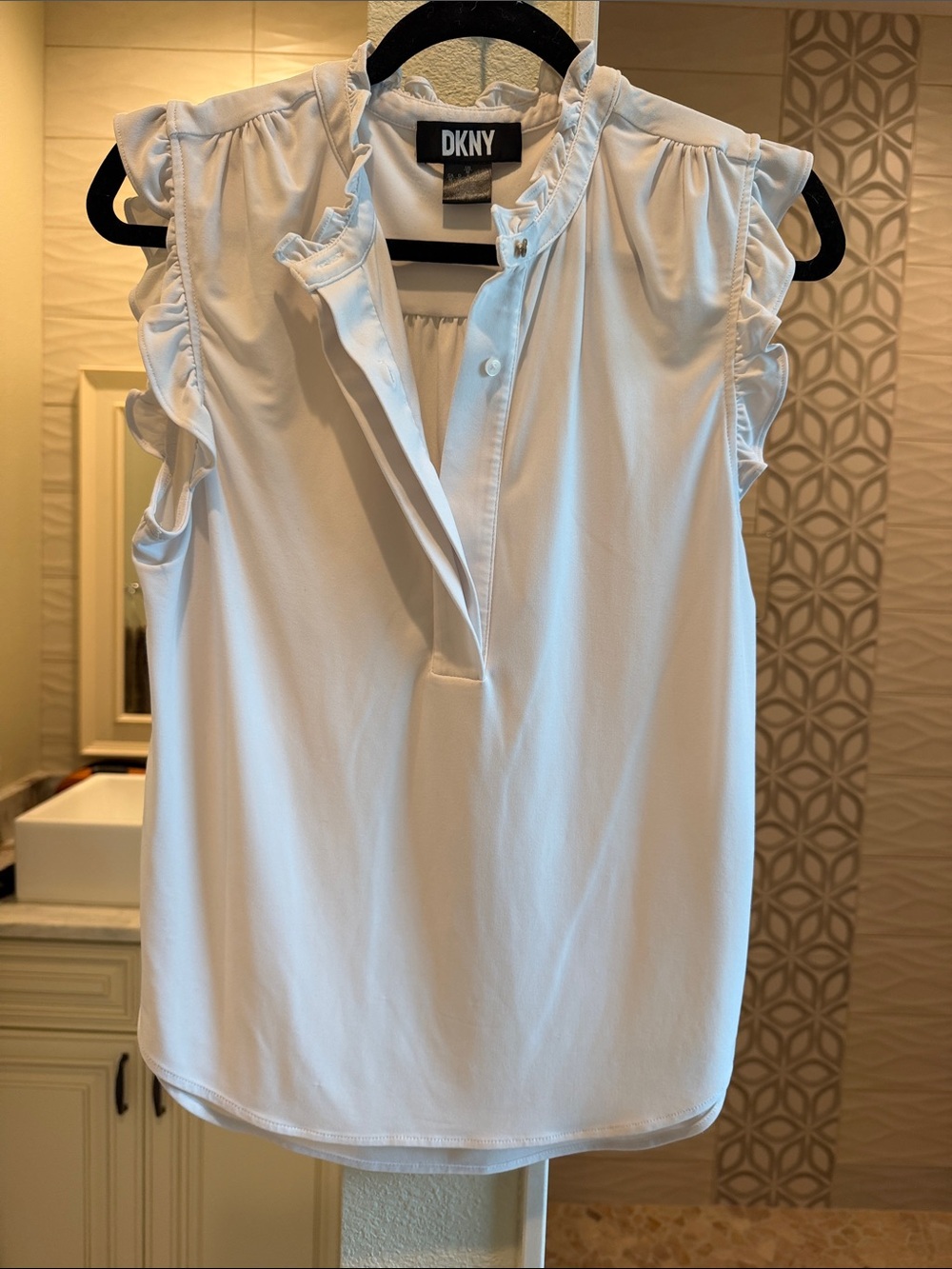 DKNY White Ruffle Trim Sleeveless Camisole